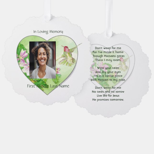 Christian Memorial Keepsake Bird Hummingbird Ornament Card (Front/Back)