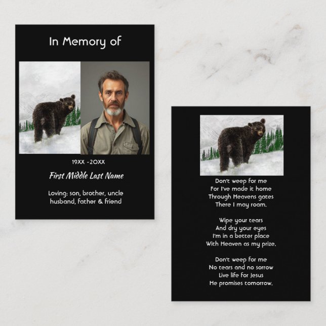 Christian Memorial Keepsake Black Bear Animal Business Card (Front/Back)