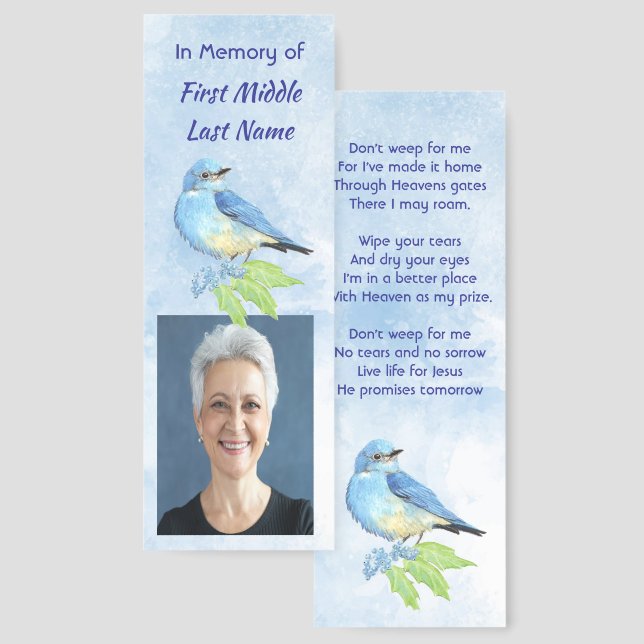 Christian Memorial Keepsake Bluebird Garden Bird  Bookmarks (Front & Back)