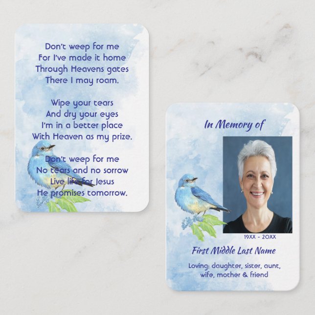 Christian Memorial Keepsake Bluebird Garden Bird  Business Card (Front/Back)