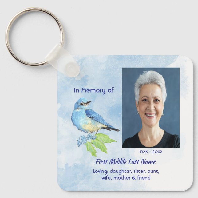 Christian Memorial Keepsake Bluebird Garden Bird  Keychain (Front)