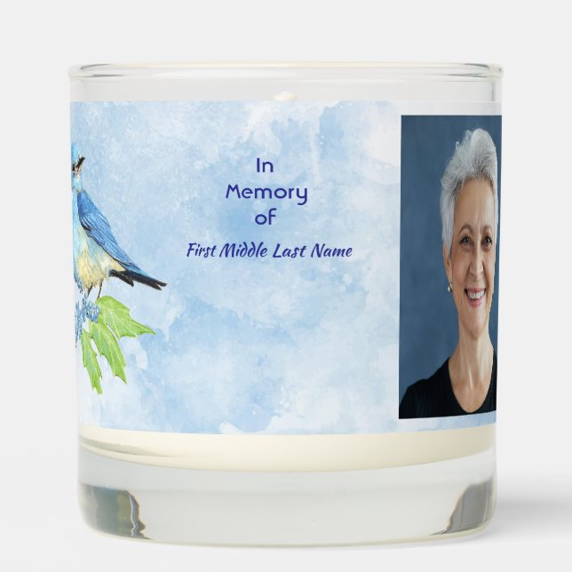 Christian Memorial Keepsake Bluebird Garden Bird  Scented Candle (Front)