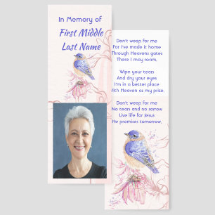 Christian Memorial Keepsake Bluebird Garden  Bookmarks