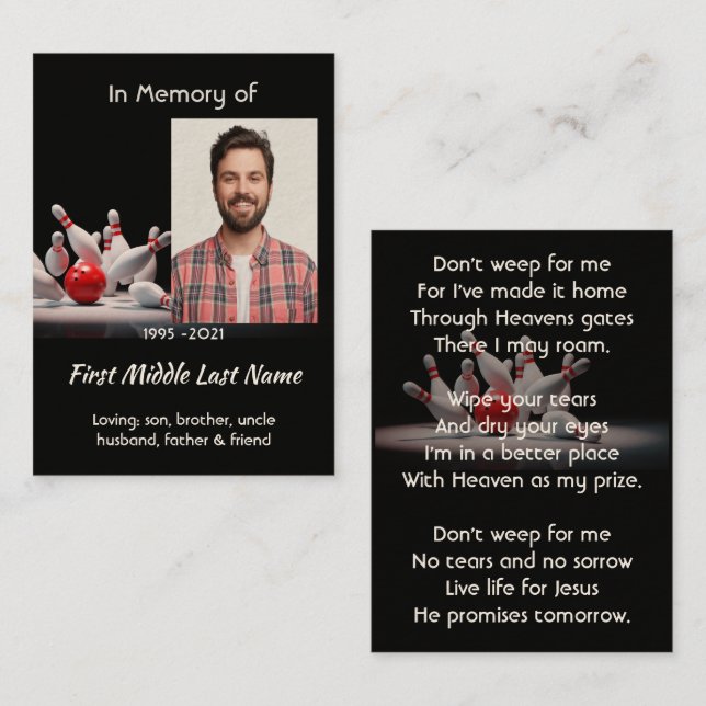 Christian Memorial Keepsake Bowling Bowler Business Card (Front/Back)