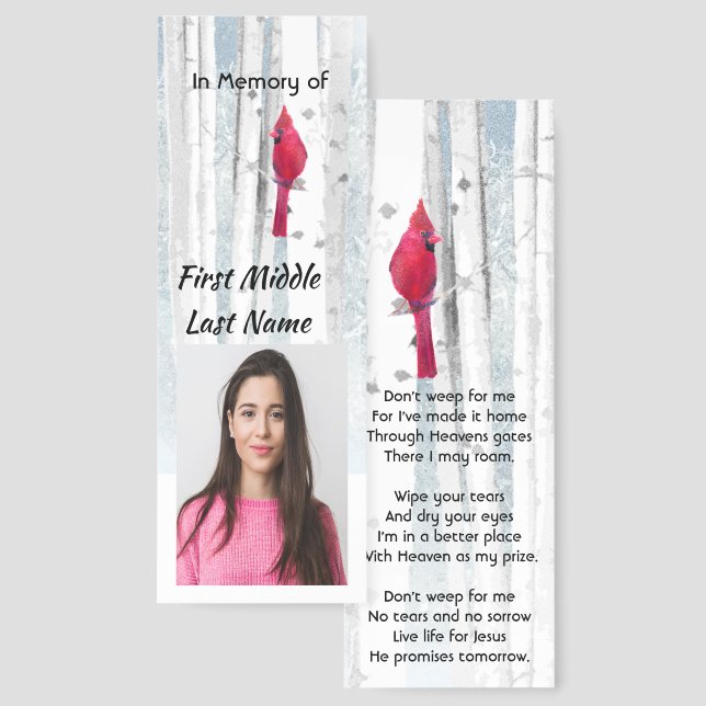 Christian Memorial Keepsake Cardinal Bird Bookmarks (Front & Back)