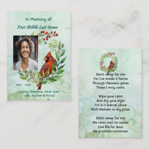 Christian Memorial keepsake Cardinal Bird Business Card