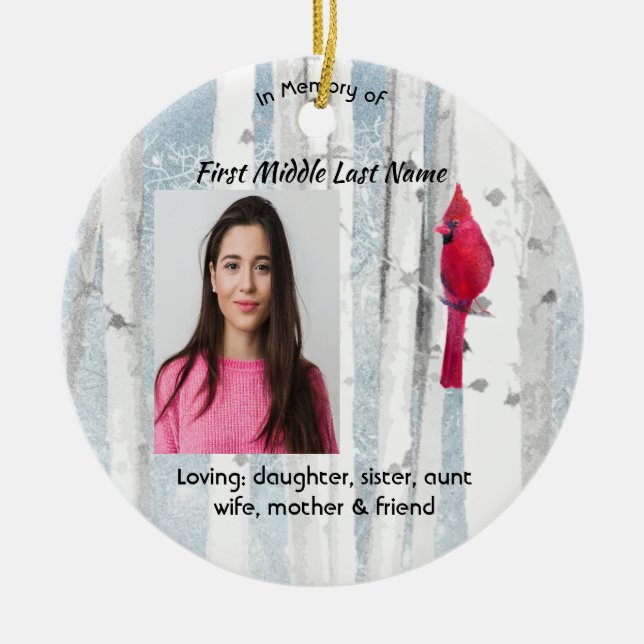 Christian Memorial Keepsake Cardinal Bird Ceramic Ornament (Front)