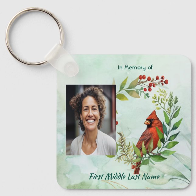 Christian Memorial Keepsake Cardinal Bird Keychain (Front)