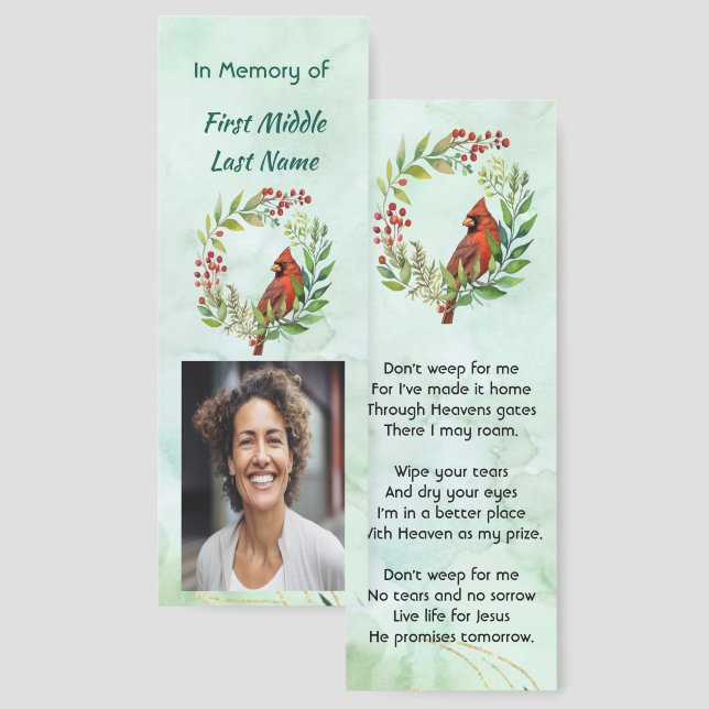 Christian Memorial Keepsake Cardinal Red Bird  Bookmarks (Front & Back)