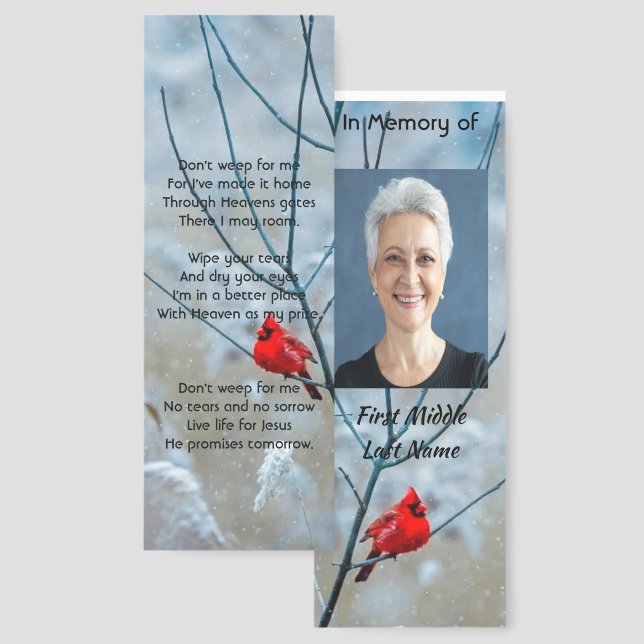 Christian Memorial  Keepsake Cardinal Red Bird  Bookmarks (Front & Back)