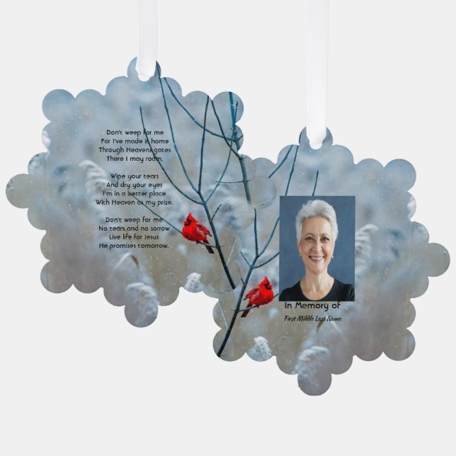 Christian Memorial  Keepsake Cardinal Red Bird  Ornament Card (Front/Back)