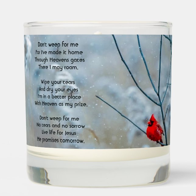 Christian Memorial  Keepsake Cardinal Red Bird  Scented Candle (Front)