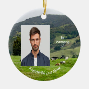 Christian Memorial Keepsake Cattle Farm Landscape  Ceramic Ornament