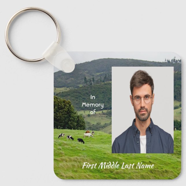 Christian Memorial Keepsake Cattle Farm Landscape Keychain (Front)