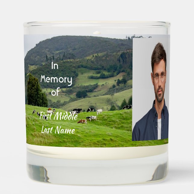 Christian Memorial Keepsake Cattle Farm Landscape  Scented Candle (Front)