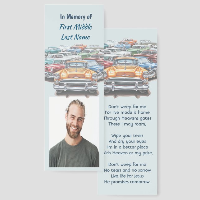 Christian Memorial Keepsake Classic Vintage Car  Bookmarks (Front & Back)