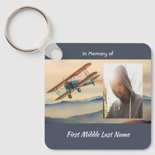 Christian Memorial Keepsake  Clouds Biplane Sky Keychain (Front)