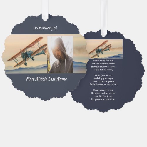 Christian Memorial Keepsake  Clouds Biplane Sky
