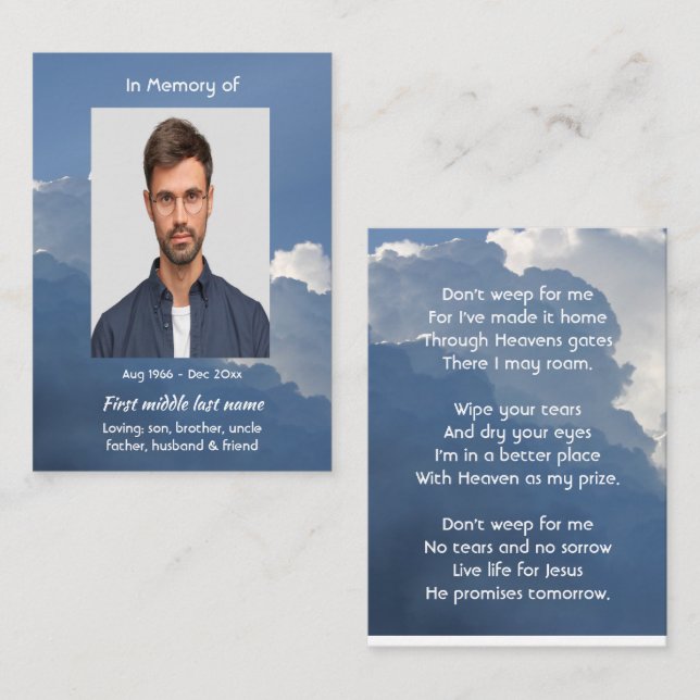 Christian Memorial Keepsake Clouds Sky Heavenly Business Card (Front/Back)