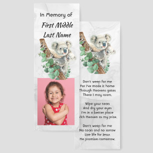 Christian Memorial Keepsake Cute Koala Children Bookmarks