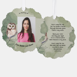 Christian Memorial Keepsake Cute Owl Bird Ornament Card