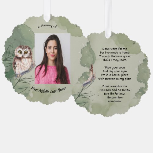 Christian Memorial Keepsake Cute Owl Bird