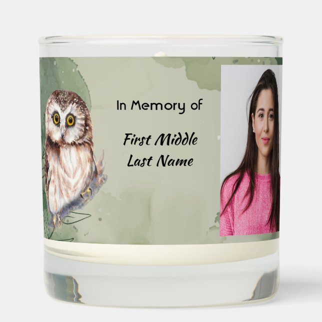 Christian Memorial Keepsake Cute Owl Bird Scented Candle (Front)