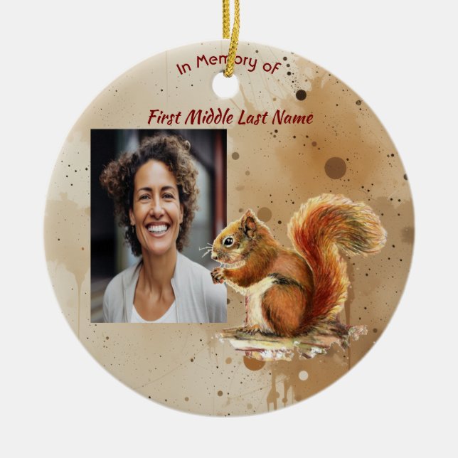 Christian Memorial Keepsake Cute Red Squirrel Ceramic Ornament (Front)