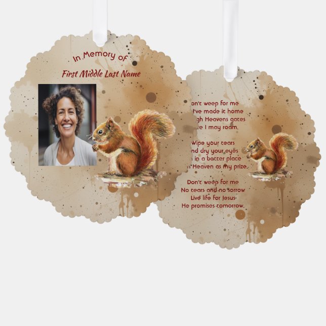 Christian Memorial Keepsake Cute Red Squirrel Ornament Card (Front/Back)