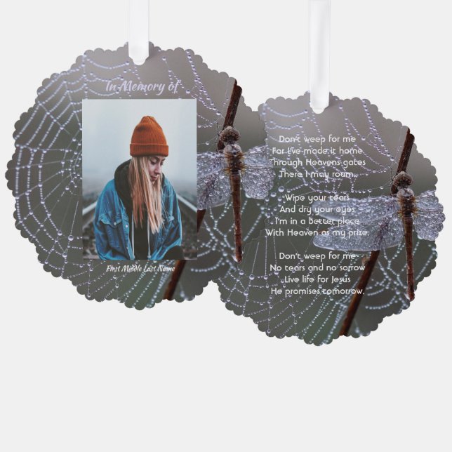 Christian Memorial Keepsake Dragonfly Dewdrops Ornament Card (Front/Back)