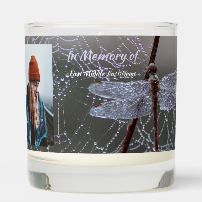 Christian Memorial Keepsake Dragonfly Dewdrops Scented Candle (Front)