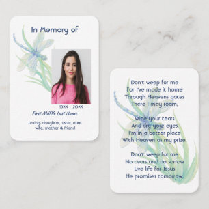 Christian Memorial Keepsake Dragonfly Watercolor  Business Card