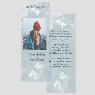 Christian Memorial Keepsake Dragonfly White Flower Bookmarks