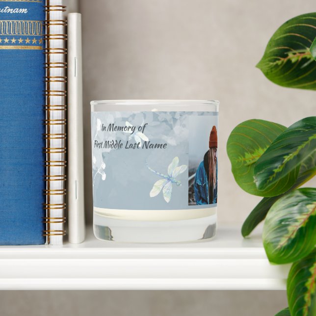 Christian Memorial Keepsake Dragonfly White Flower Scented Candle (Shelf)