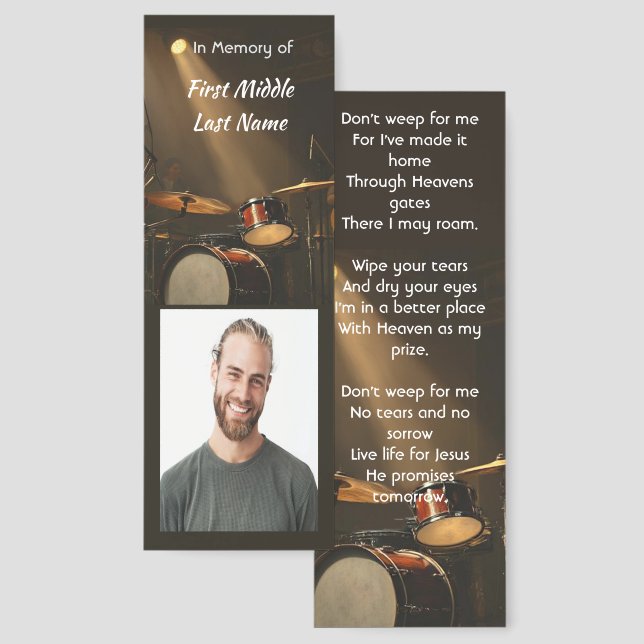 Christian Memorial Keepsake Drummer Drums Band Bookmarks (Front & Back)