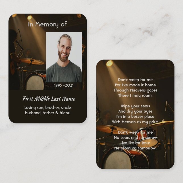 Christian Memorial Keepsake Drummer Drums Band  Business Card (Front/Back)