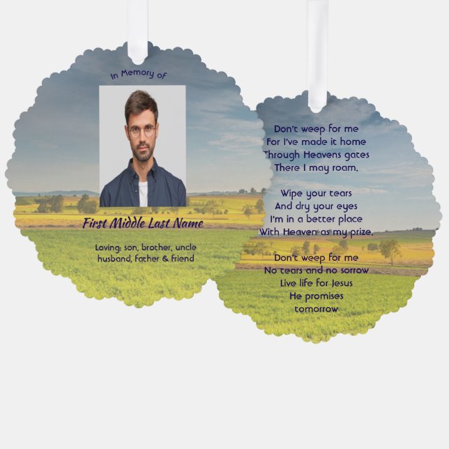 Christian Memorial Keepsake Farm Crop Prairie Ornament Card (Front/Back)