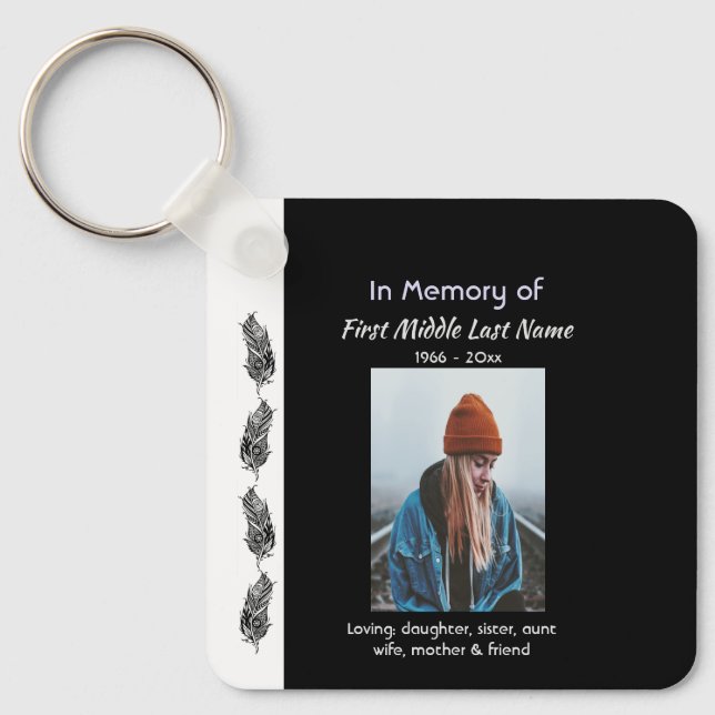 Christian Memorial Keepsake Feather Tribal Boho  Keychain (Front)