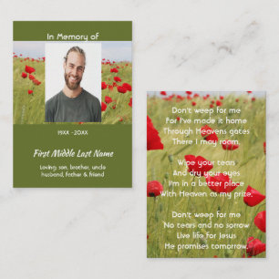 Christian Memorial Keepsake Field of Red Poppy Calling Card