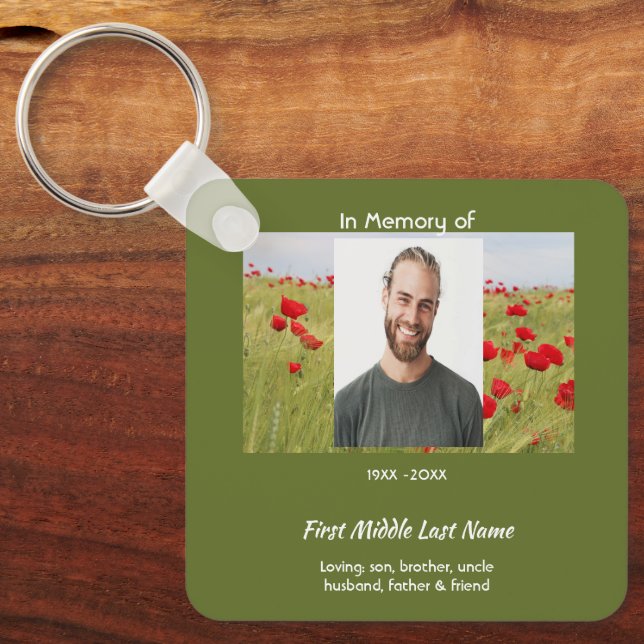 Christian Memorial Keepsake Field of Red Poppy Keychain (Front)