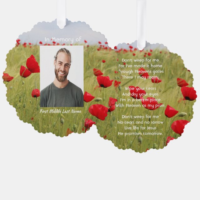 Christian Memorial Keepsake Field Red Poppy Ornament Card (Front/Back)