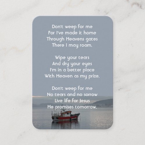 Christian Memorial Keepsake Fishing Boat Fisherman Business Card