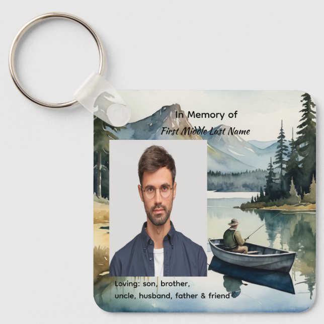 Christian Memorial Keepsake Fishing Lake in Boat Keychain (Front)