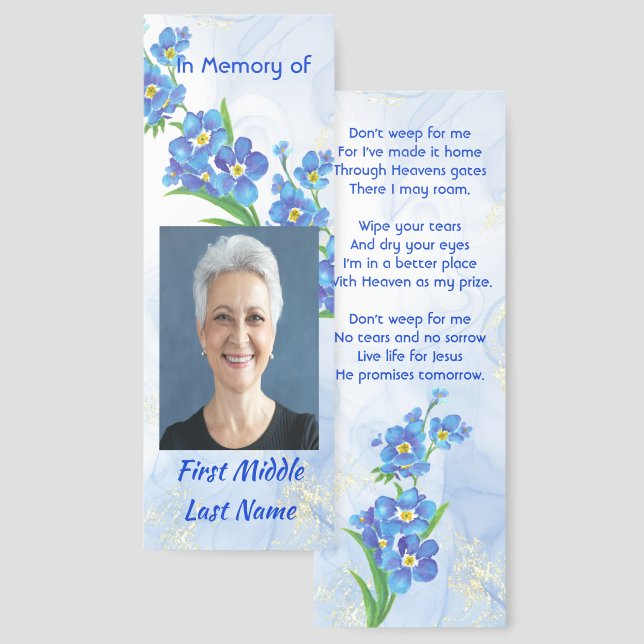 Christian Memorial Keepsake Forget me Not" Flowers Bookmarks (Front & Back)