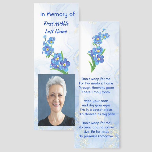 Christian Memorial Keepsake Forget me Not" Flowers Bookmarks (Front & Back)