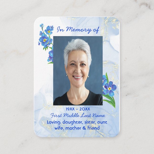 Christian Memorial Keepsake Forget me Not" Flowers Business Card (Front)