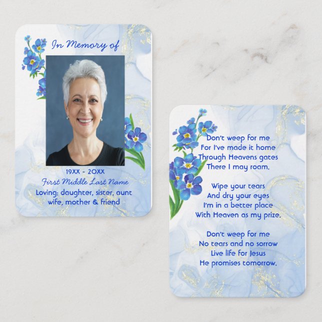 Christian Memorial Keepsake Forget me Not" Flowers Business Card (Front/Back)