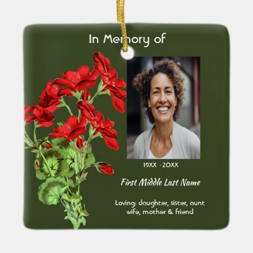 Christian Memorial Keepsake Geranium Flower