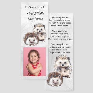 Christian Memorial Keepsake Hedgehog Children Bookmarks