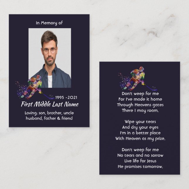 Christian Memorial Keepsake Hockey Player Sport Business Card (Front/Back)